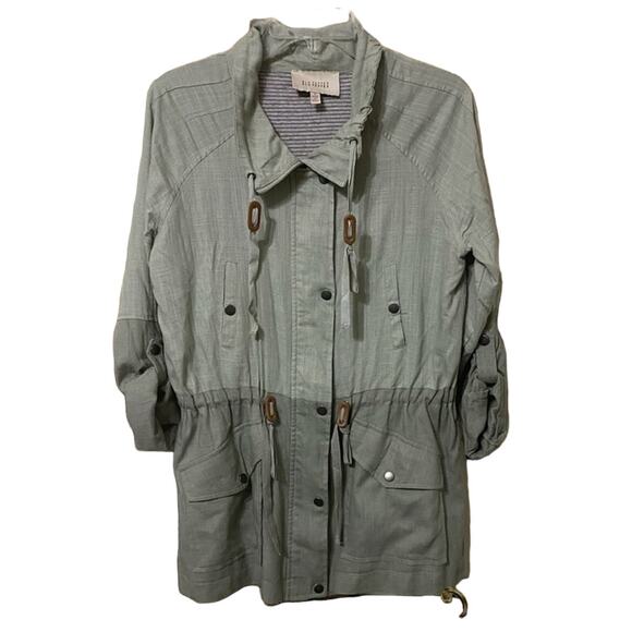 Blu Pepper Women's Sage Color Block Casual Lined Linen Blend Jacket Size Large - Picture 2 of 6